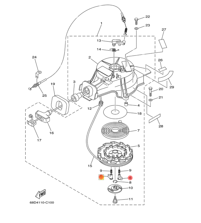 картинка Стопор-упор ручного стартера YAMAHA F4-F6 (F4-01.01.11; 67D-15741-00) (PREMARINE) от магазина Одежда+