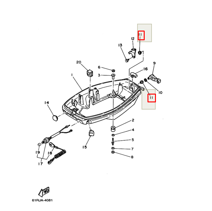 картинка Втулка пластиковая ручки зажима капота Yamaha 4-250, F2-300 (PREMARINE) от магазина Одежда+