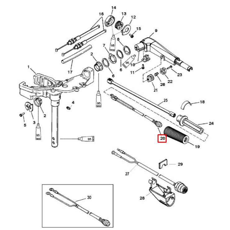 картинка Кнопка стоп в сборе MERCURY - 6/8/9.9/15 HP (Quicksilver) от магазина Одежда+