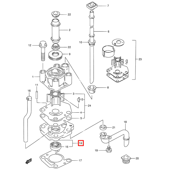 картинка Основание помпы охлаждения Suzuki DT9.9-15, DF9.9-15 (17450-93960; 17450-93921; 17450-93920) (PREMARINE) от магазина Одежда+